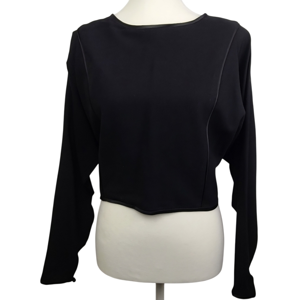 Vintage Nipon Boutique Black Wool Long Sleeve Blouse Size 10 Classic Career Top
